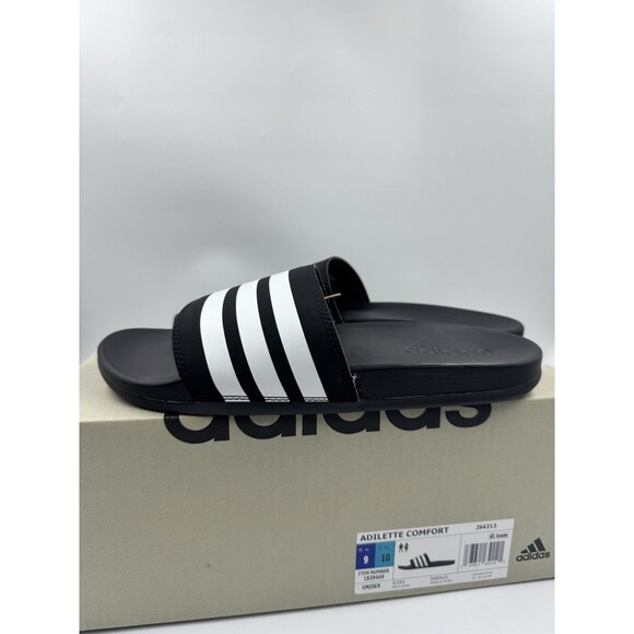 Adidas Adilette Comfort Slides Lightweight Unisex Sandals Black/White M9/W10 - Picture 7 of 15